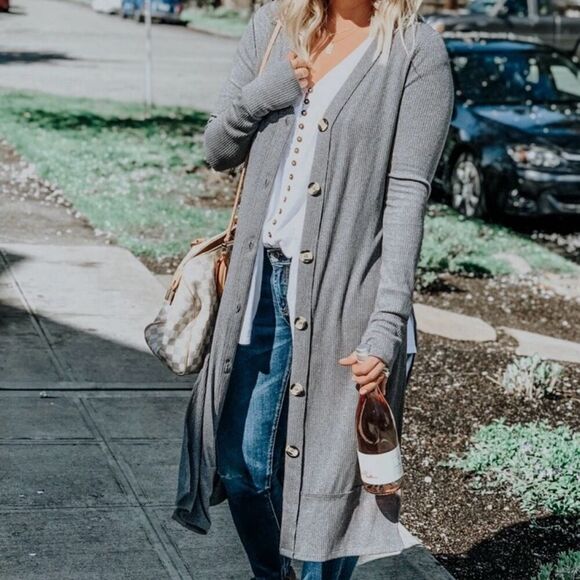 We The Free {Free People} Perfect Match Longline Duster Cardigan (Gray) - XS - Picture 3 of 11